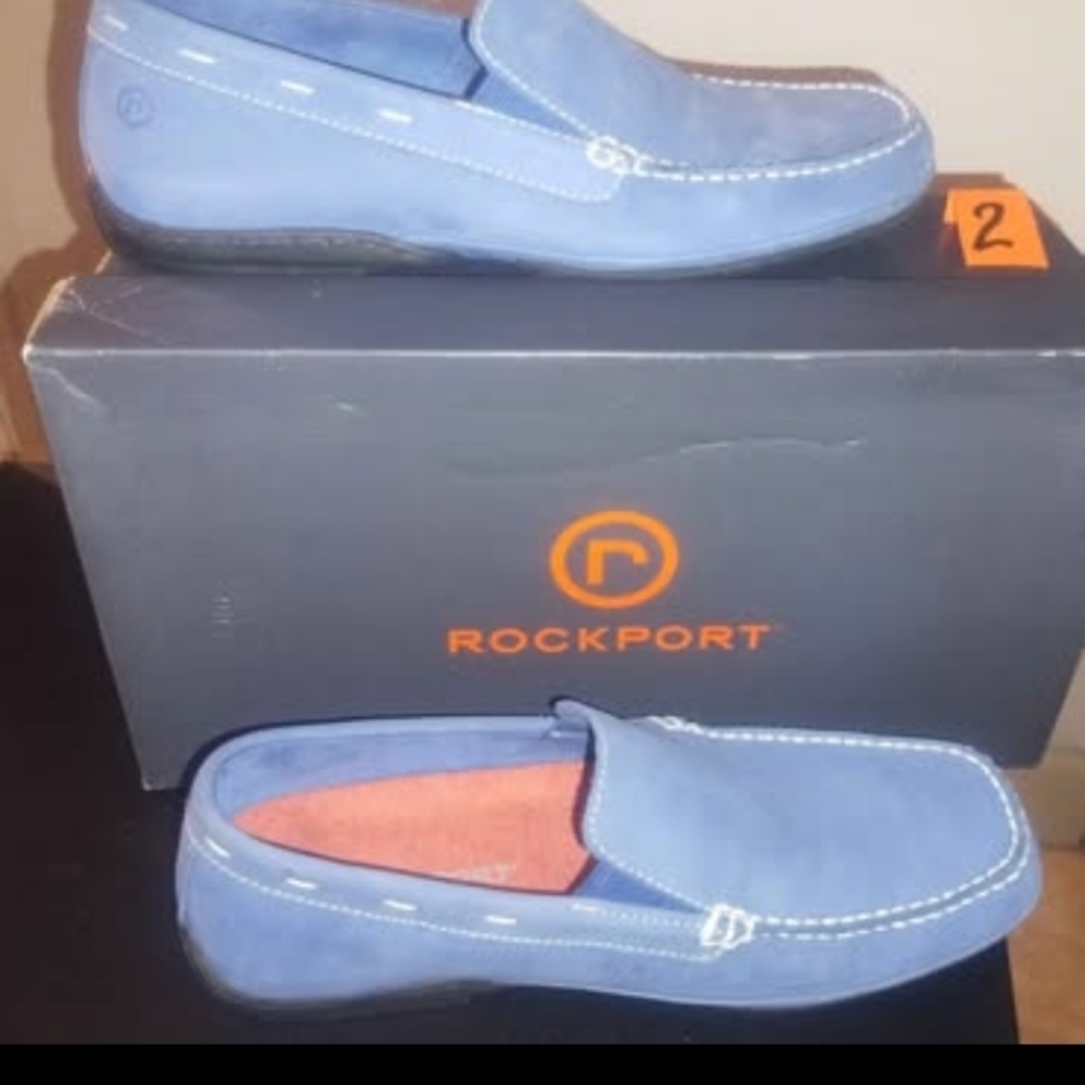 BNIB Rockport Men’s Light Blue Suede Slip-On Loafers Sz 9